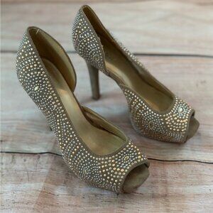 Woman’s Size 7 Limelight Tariff Square Peel Toe Studded Heels Pumps
